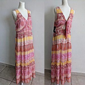 NWT MAISON TARA Size 8 Women Empire Floral Maxi Dress V-Neck Bohemian Sleeveless